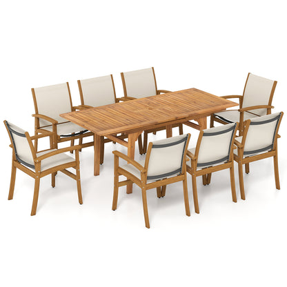 9 Pieces Outdoor Acacia Wood Patio Dining Set for 6-8, Beige