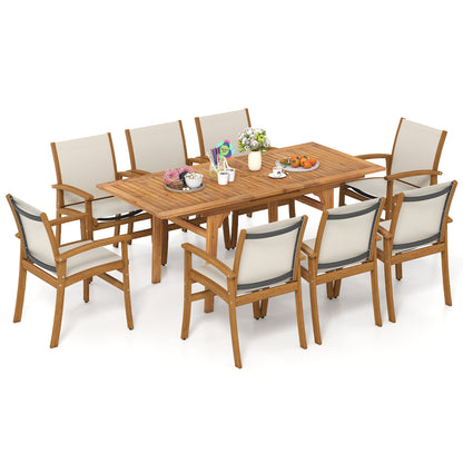 9 Pieces Outdoor Acacia Wood Patio Dining Set for 6-8, Beige