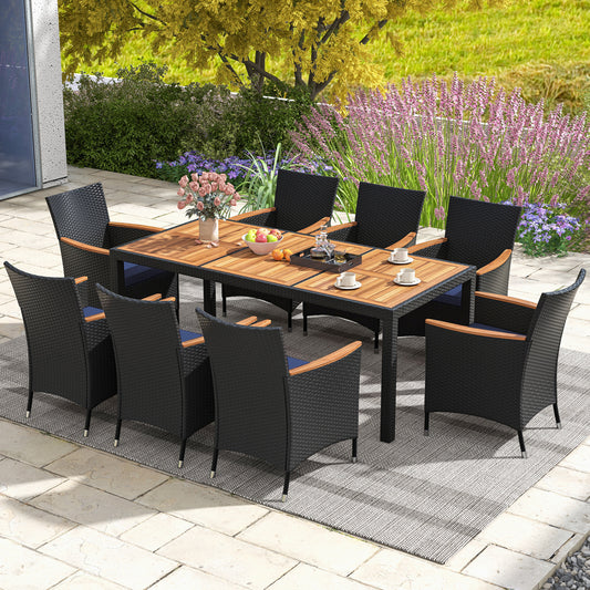 9 Piece Outdoor Dining Set, Acacia Wood Tabletop, Navy Patio Dining Sets Navy at Gallery Canada