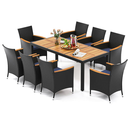 9 Piece Outdoor Dining Set, Acacia Wood Tabletop, Navy Patio Dining Sets at Gallery Canada