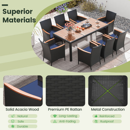 9 Piece Outdoor Dining Set, Acacia Wood Tabletop, Navy Patio Dining Sets at Gallery Canada