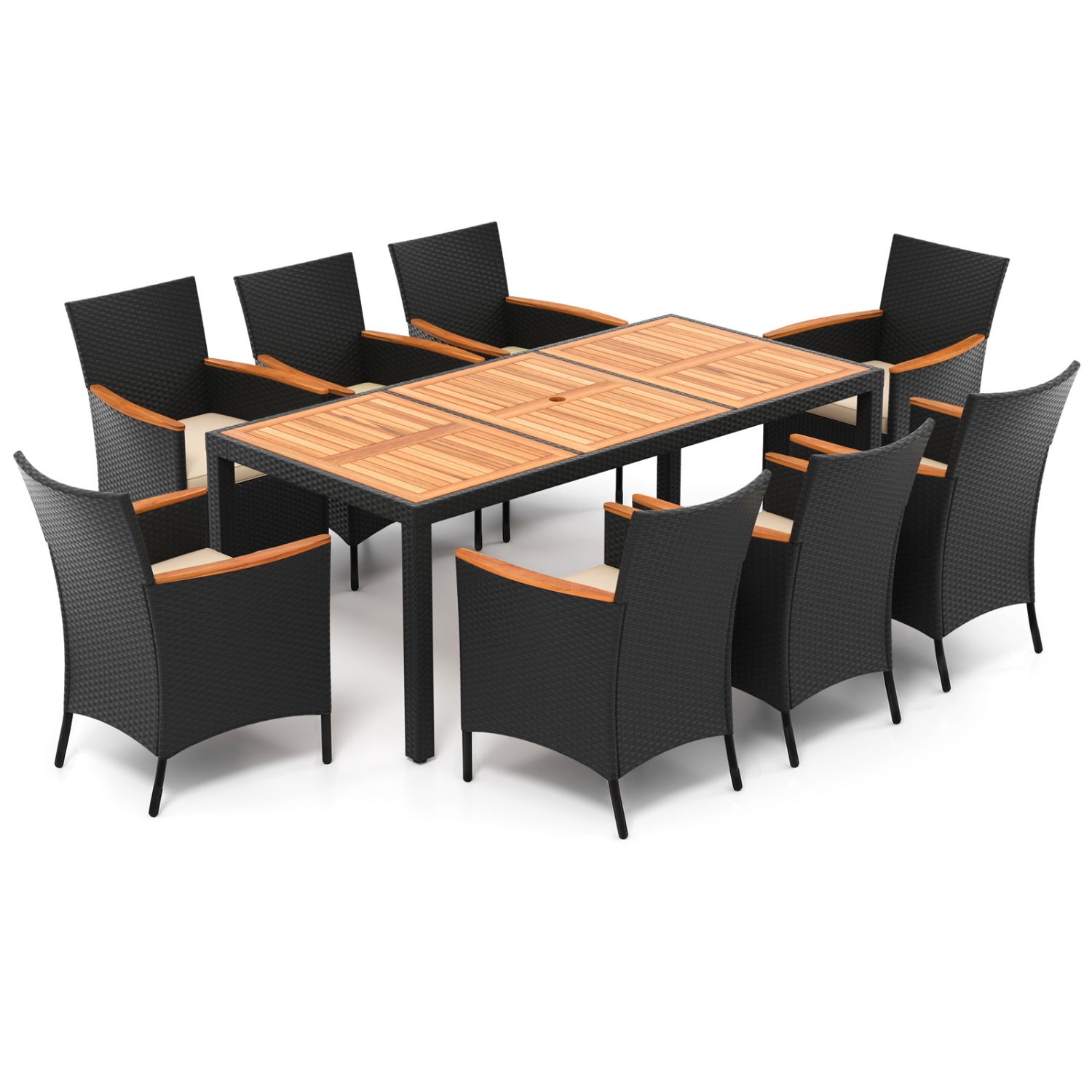 9 Piece Outdoor Dining Set, Acacia Wood Tabletop, Beige Patio Dining Sets at Gallery Canada