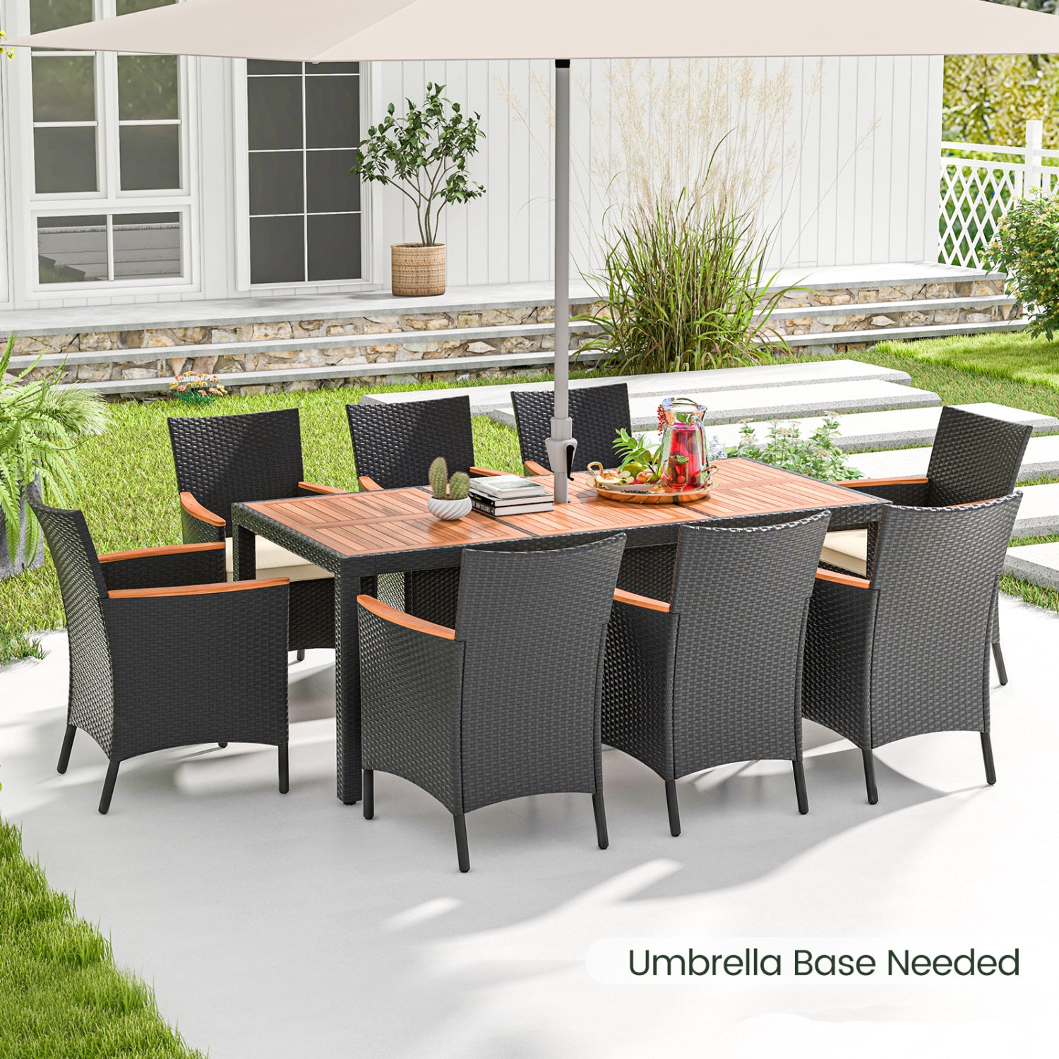 9 Piece Outdoor Dining Set, Acacia Wood Tabletop, Beige Patio Dining Sets at Gallery Canada