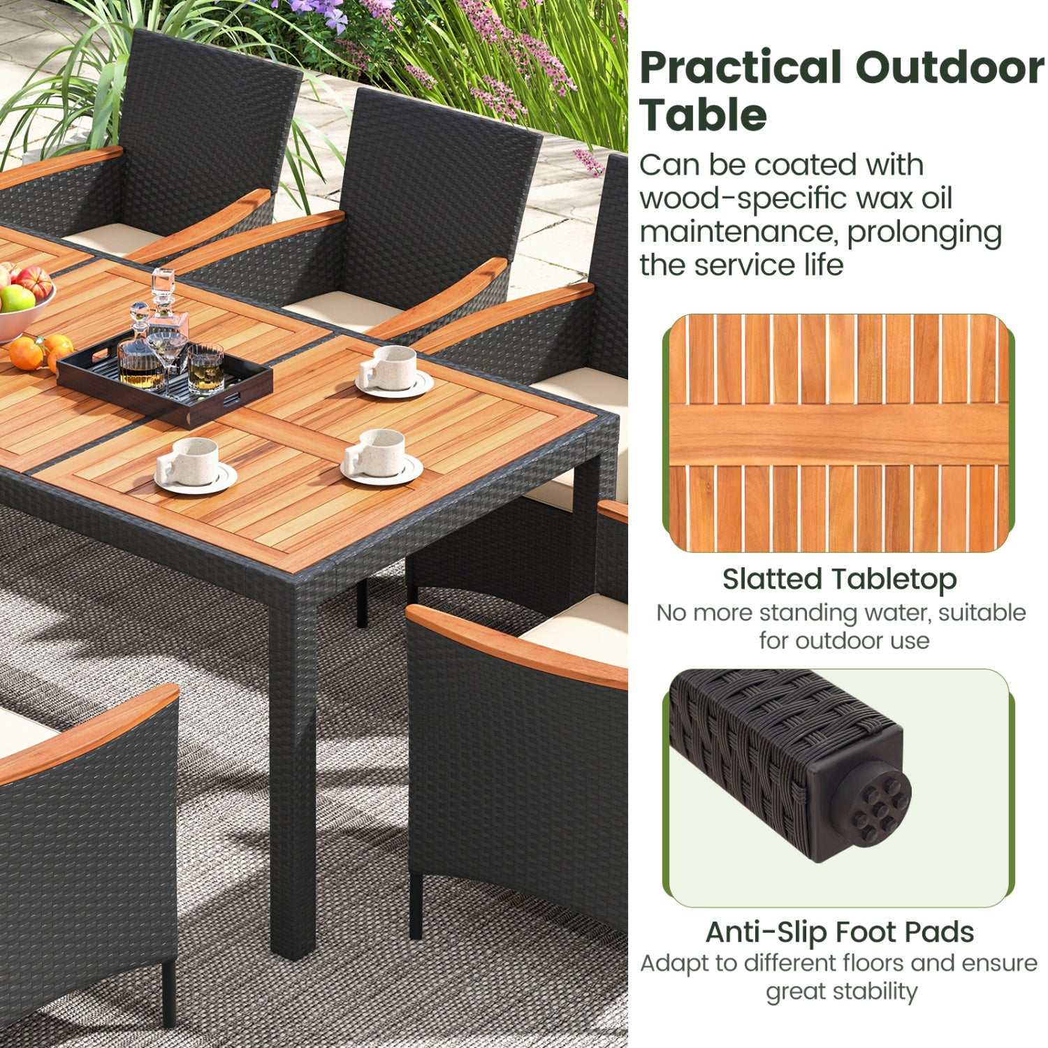 9 Piece Outdoor Dining Set, Acacia Wood Tabletop, Beige Patio Dining Sets at Gallery Canada