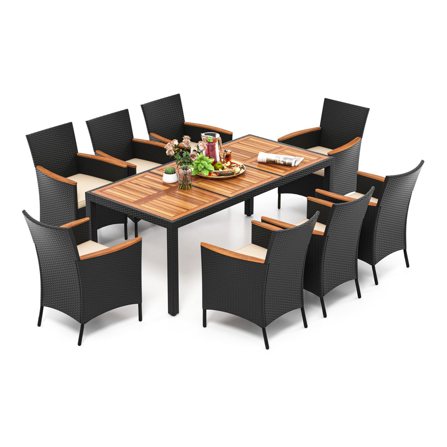 9 Piece Outdoor Dining Set, Acacia Wood Tabletop, Beige Patio Dining Sets at Gallery Canada