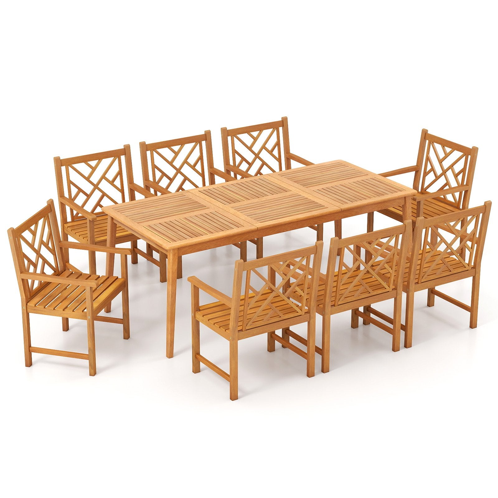 9-Pieces Patio Dining Table Set Wood Rectangular Dining Table with 8 Chairs and Slatted Tabletop Patio Dining Sets at Gallery Canada