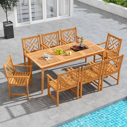 9-Pieces Patio Dining Table Set Wood Rectangular Dining Table with 8 Chairs and Slatted Tabletop Patio Dining Sets at Gallery Canada
