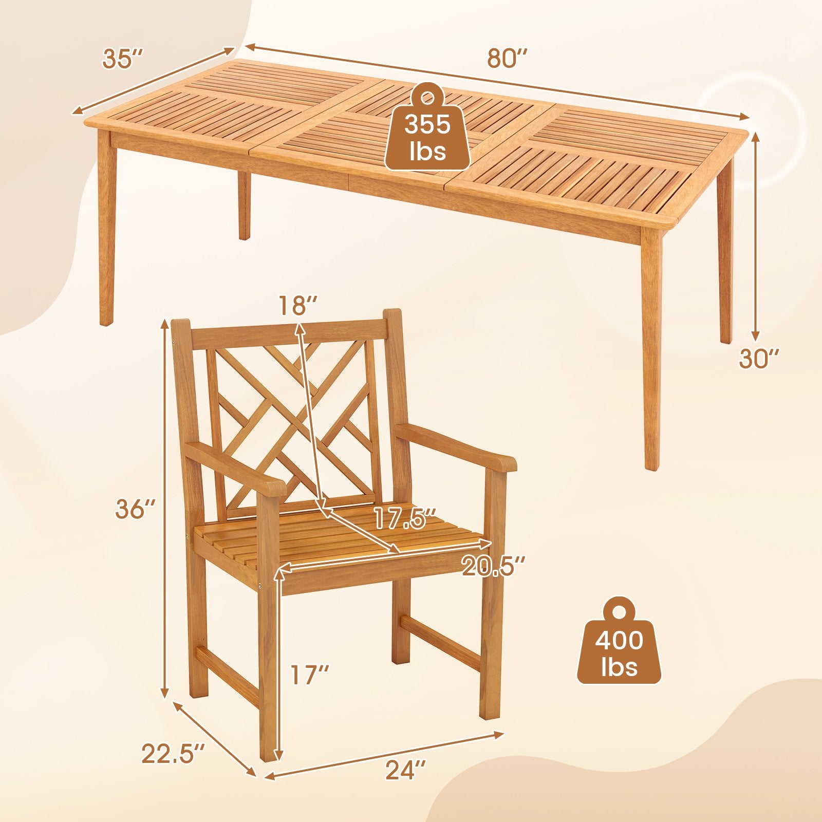 9-Pieces Patio Dining Table Set Wood Rectangular Dining Table with 8 Chairs and Slatted Tabletop Patio Dining Sets at Gallery Canada