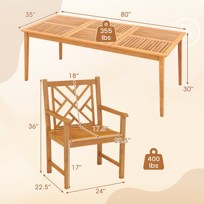 9-Pieces Patio Dining Table Set Wood Rectangular Dining Table with 8 Chairs and Slatted Tabletop Patio Dining Sets at Gallery Canada