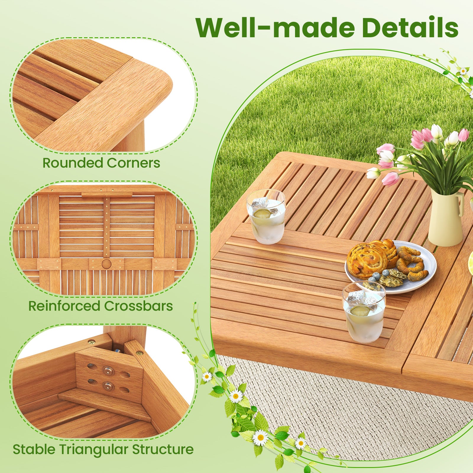 9-Pieces Patio Dining Table Set Wood Rectangular Dining Table with 8 Chairs and Slatted Tabletop Patio Dining Sets at Gallery Canada