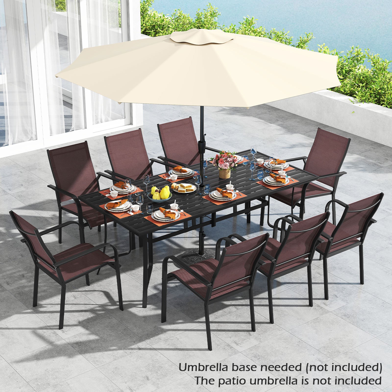 9 Piece Patio Dining Set, Rectangular Table, Stackable Chairs, Brown Patio Conversation Sets at Gallery Canada