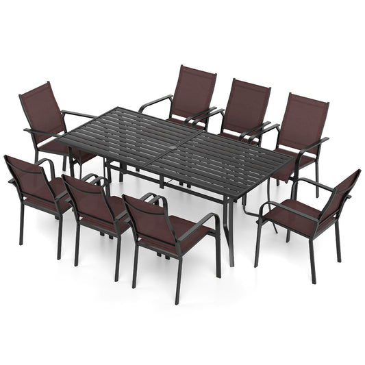 9 Piece Patio Dining Set, Rectangular Table, Stackable Chairs, Brown Patio Conversation Sets Brown at Gallery Canada