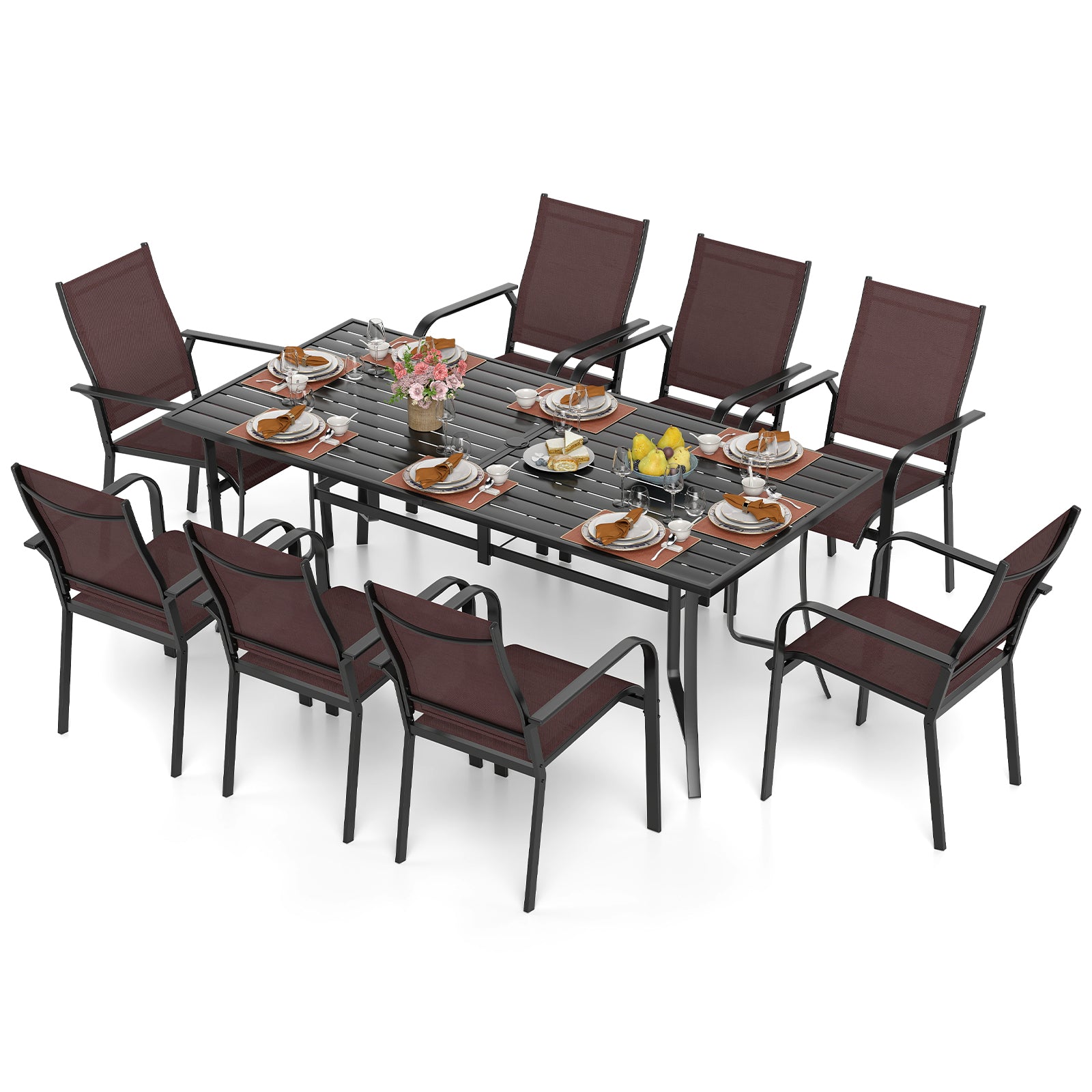 9 Piece Patio Dining Set, Rectangular Table, Stackable Chairs, Brown Patio Conversation Sets at Gallery Canada