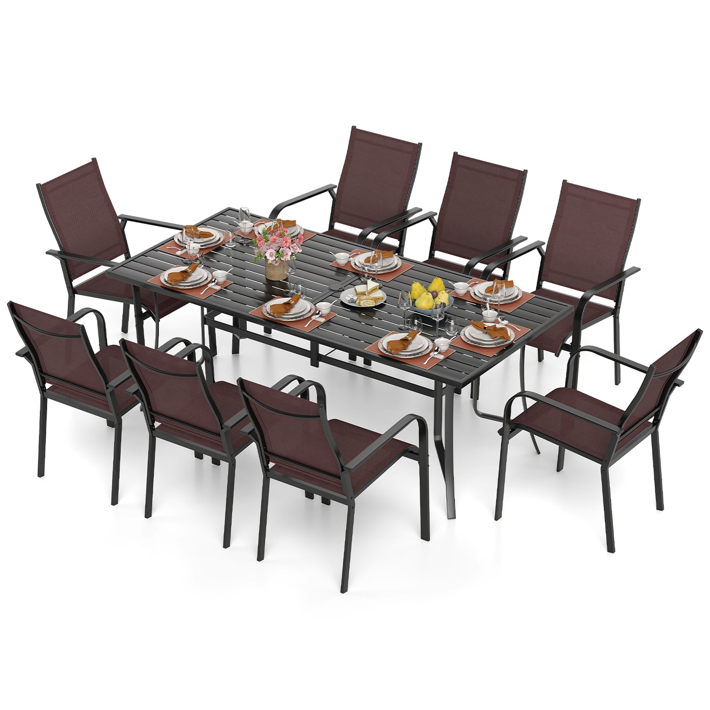 9 Piece Patio Dining Set, Rectangular Table, Stackable Chairs, Brown Patio Conversation Sets at Gallery Canada