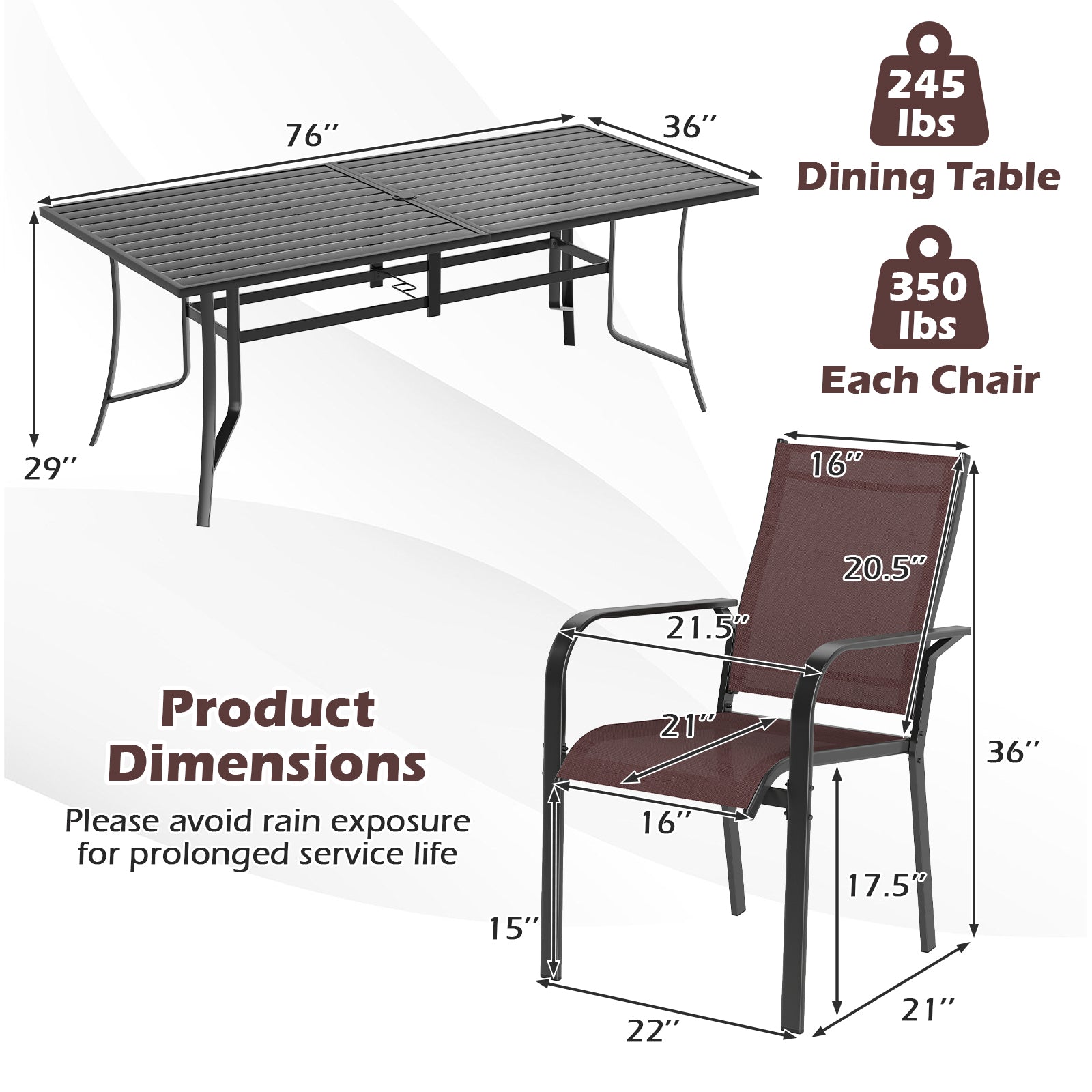 9 Piece Patio Dining Set, Rectangular Table, Stackable Chairs, Brown Patio Conversation Sets at Gallery Canada