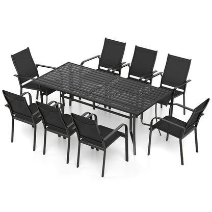 9 Piece Patio Dining Set, 8 Stackable Chairs, Outdoor Rectangular Table, Black Patio Conversation Sets at Gallery Canada