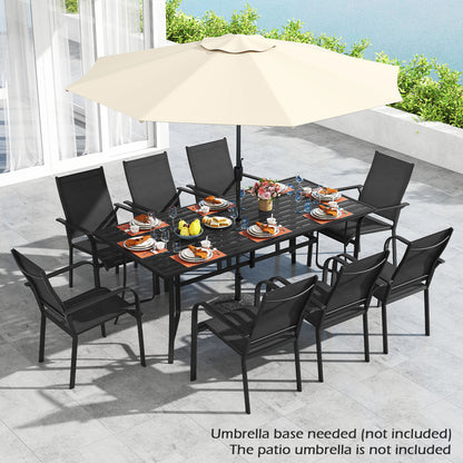 9 Piece Patio Dining Set, 8 Stackable Chairs, Outdoor Rectangular Table, Black Patio Conversation Sets at Gallery Canada