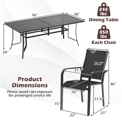 9 Piece Patio Dining Set, 8 Stackable Chairs, Outdoor Rectangular Table, Black Patio Conversation Sets at Gallery Canada