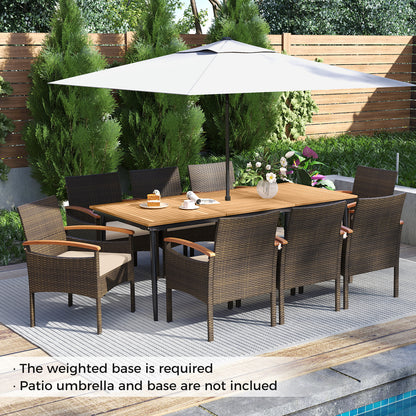 9-Piece Patio PE Wicker Dining Set With Cushions, Umbrella Hole