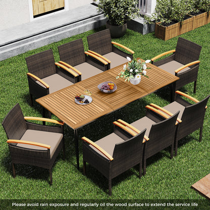 9-Piece Patio PE Wicker Dining Set With Cushions, Umbrella Hole