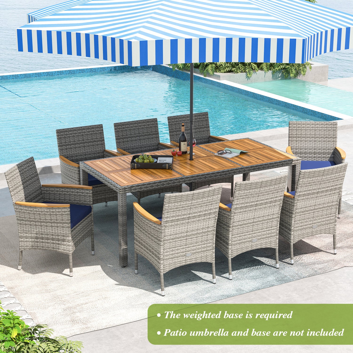 9 Piece Patio PE Wicker Dining Set, Navy Patio Dining Sets at Gallery Canada