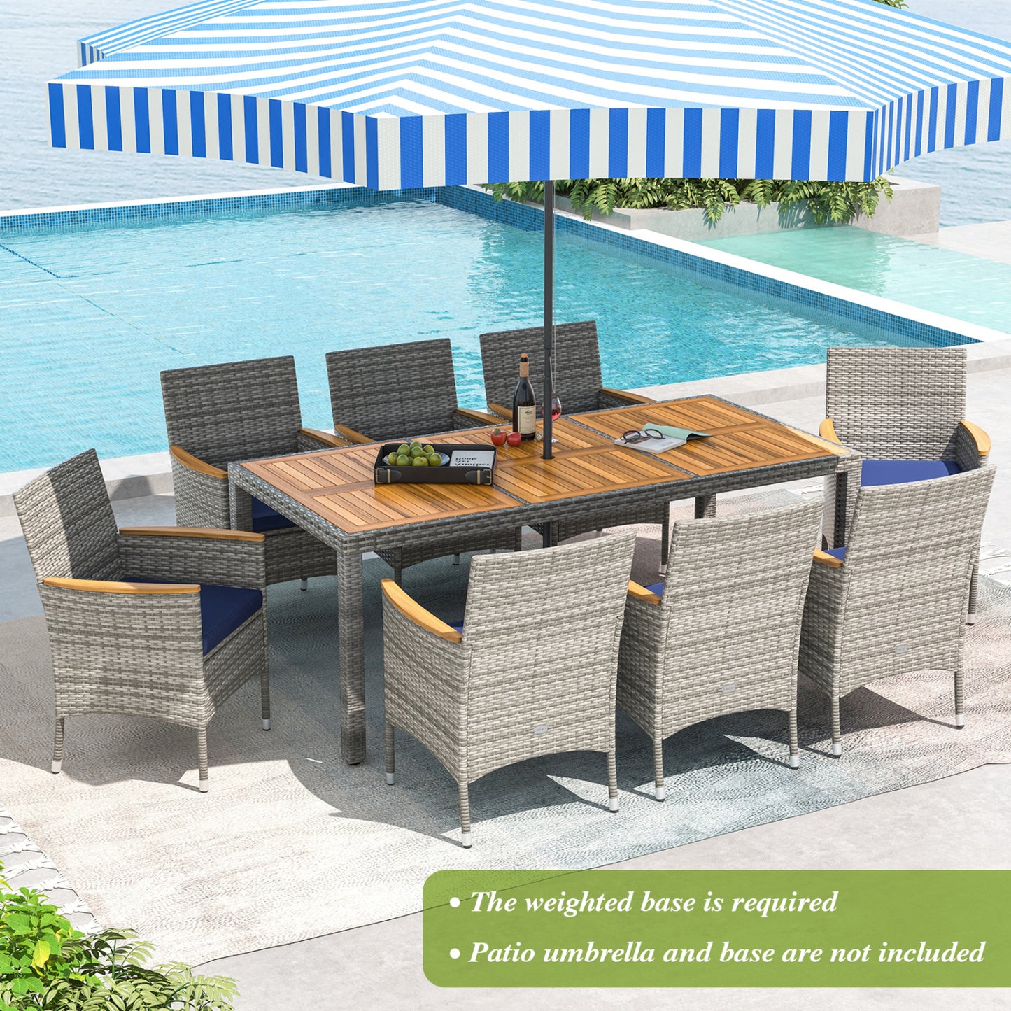 9 Piece Patio PE Wicker Dining Set, Navy Patio Dining Sets at Gallery Canada