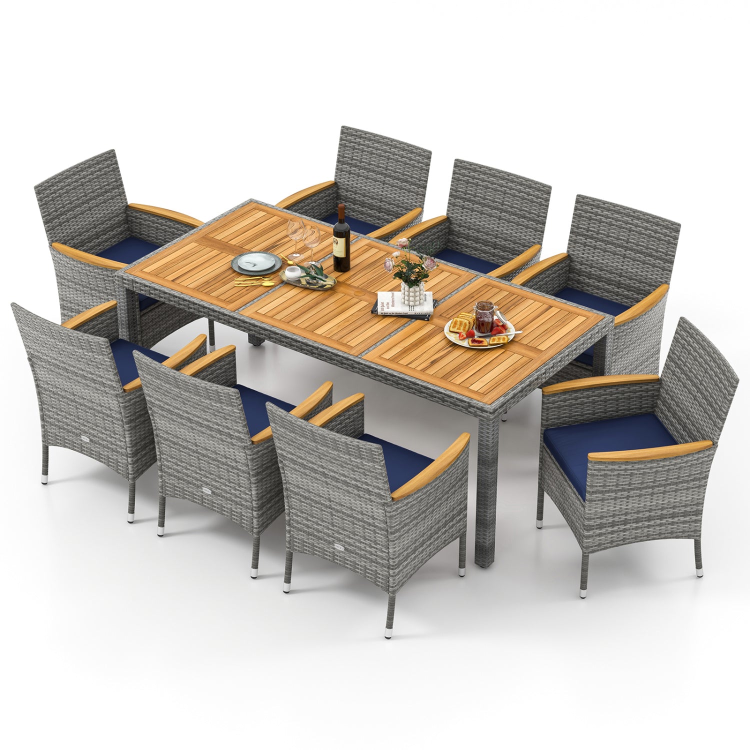 9 Piece Patio PE Wicker Dining Set, Navy Patio Dining Sets at Gallery Canada