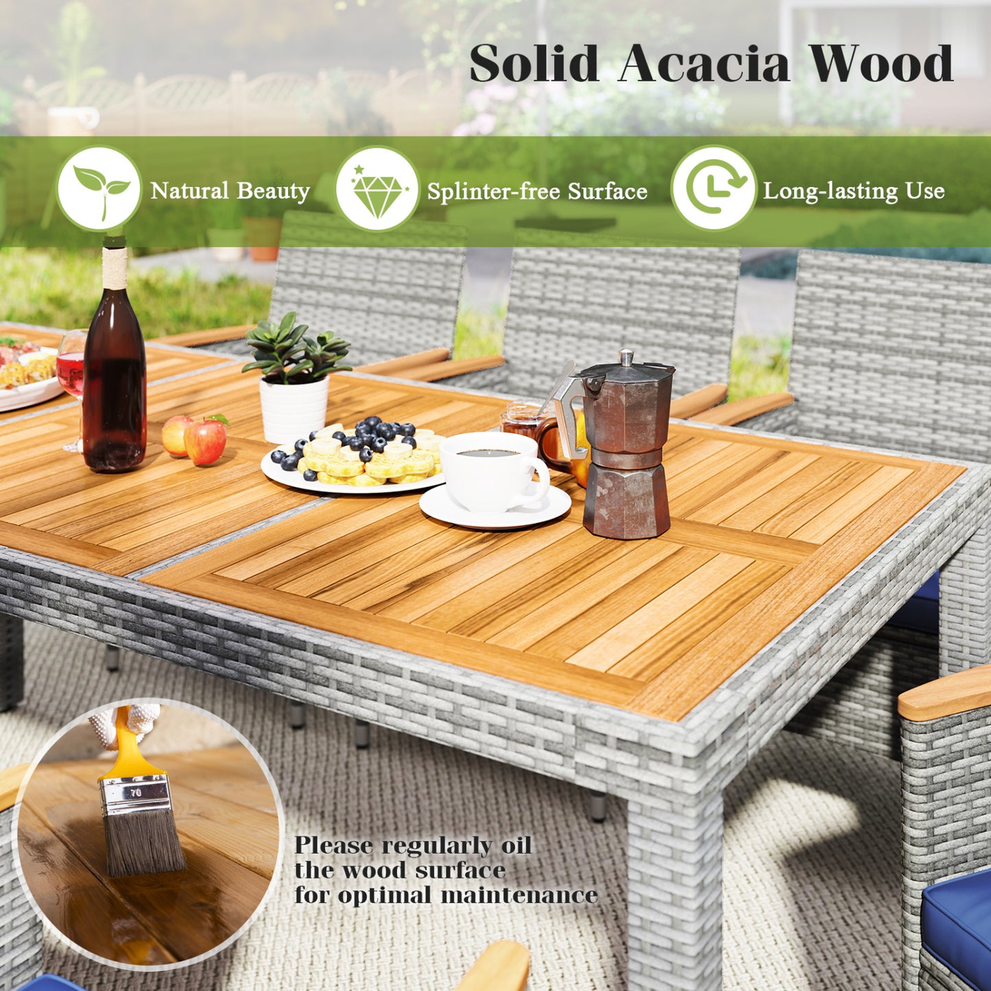 9 Piece Patio PE Wicker Dining Set, Navy Patio Dining Sets at Gallery Canada