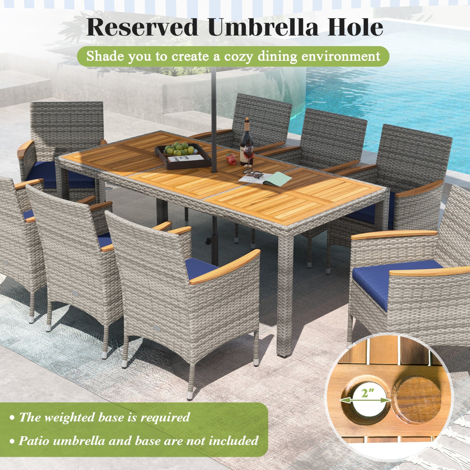 9 Piece Patio PE Wicker Dining Set, Navy Patio Dining Sets at Gallery Canada