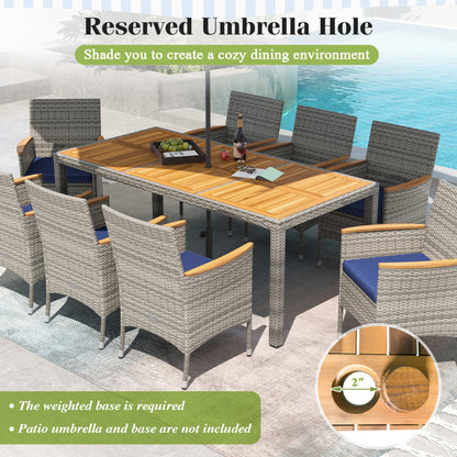 9 Piece Patio PE Wicker Dining Set, Navy Patio Dining Sets at Gallery Canada