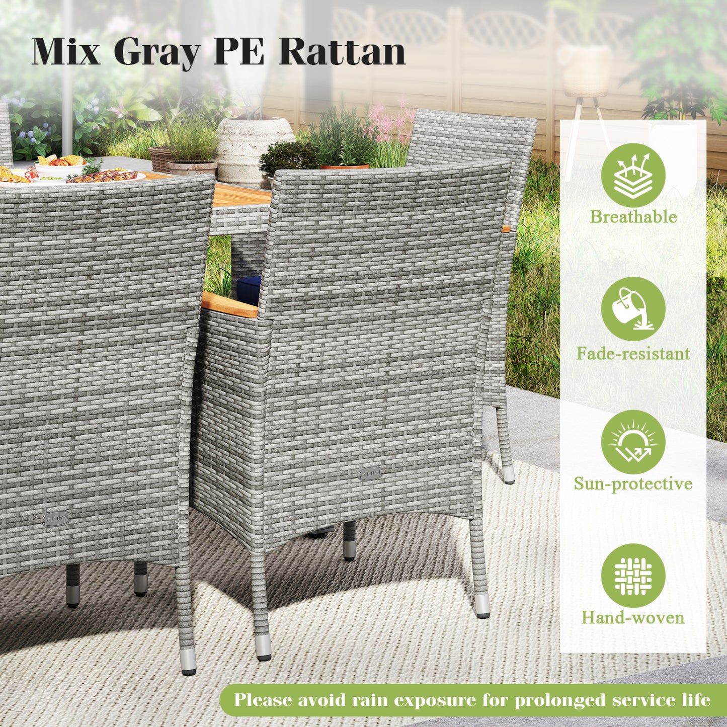 9 Piece Patio PE Wicker Dining Set, Navy Patio Dining Sets at Gallery Canada