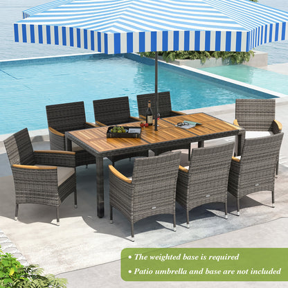 9-Piece Rattan Patio Dining Set, Acacia Wood Table, Cushioned Chairs, Gray Patio Dining Sets at Gallery Canada