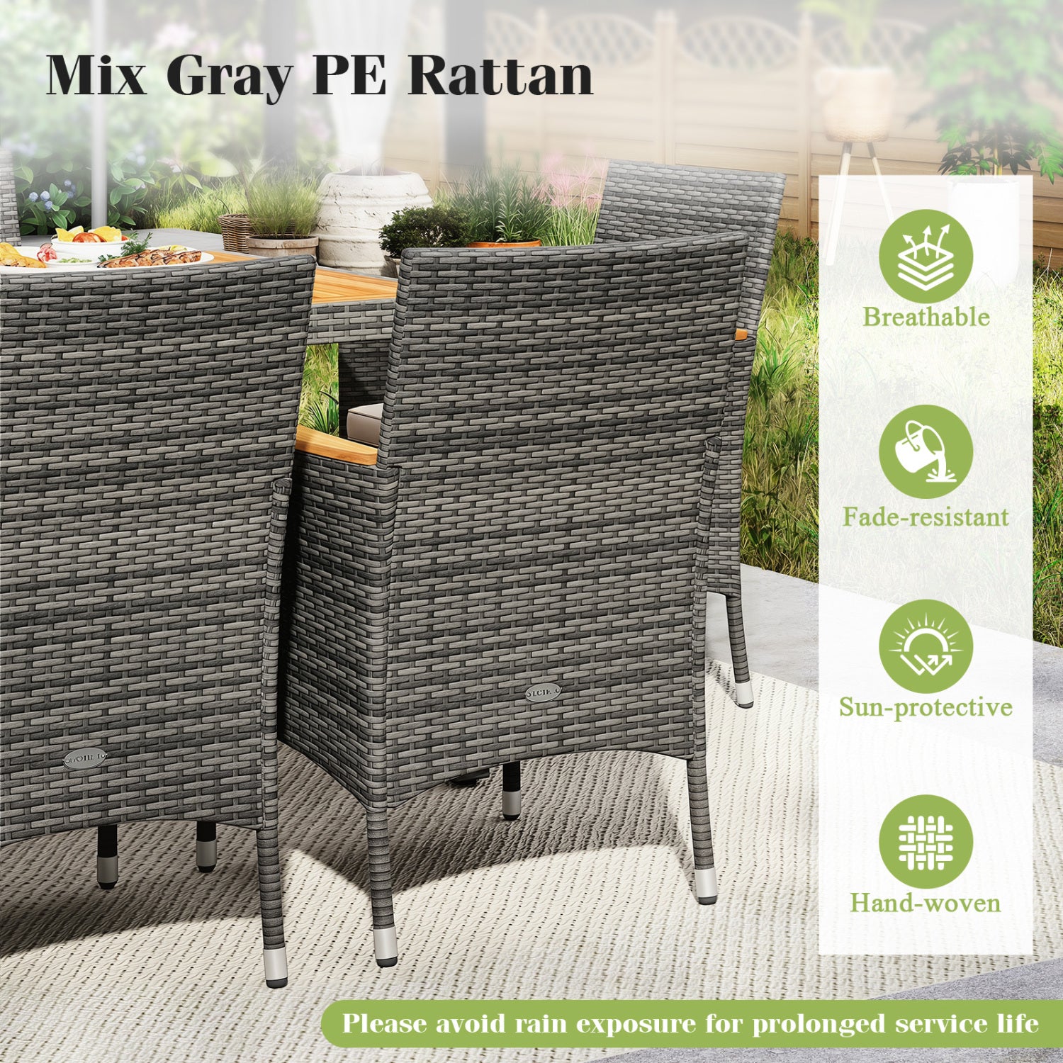 9-Piece Rattan Patio Dining Set, Acacia Wood Table, Cushioned Chairs, Gray Patio Dining Sets at Gallery Canada