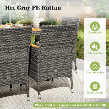 9-Piece Rattan Patio Dining Set, Acacia Wood Table, Cushioned Chairs, Gray Patio Dining Sets at Gallery Canada