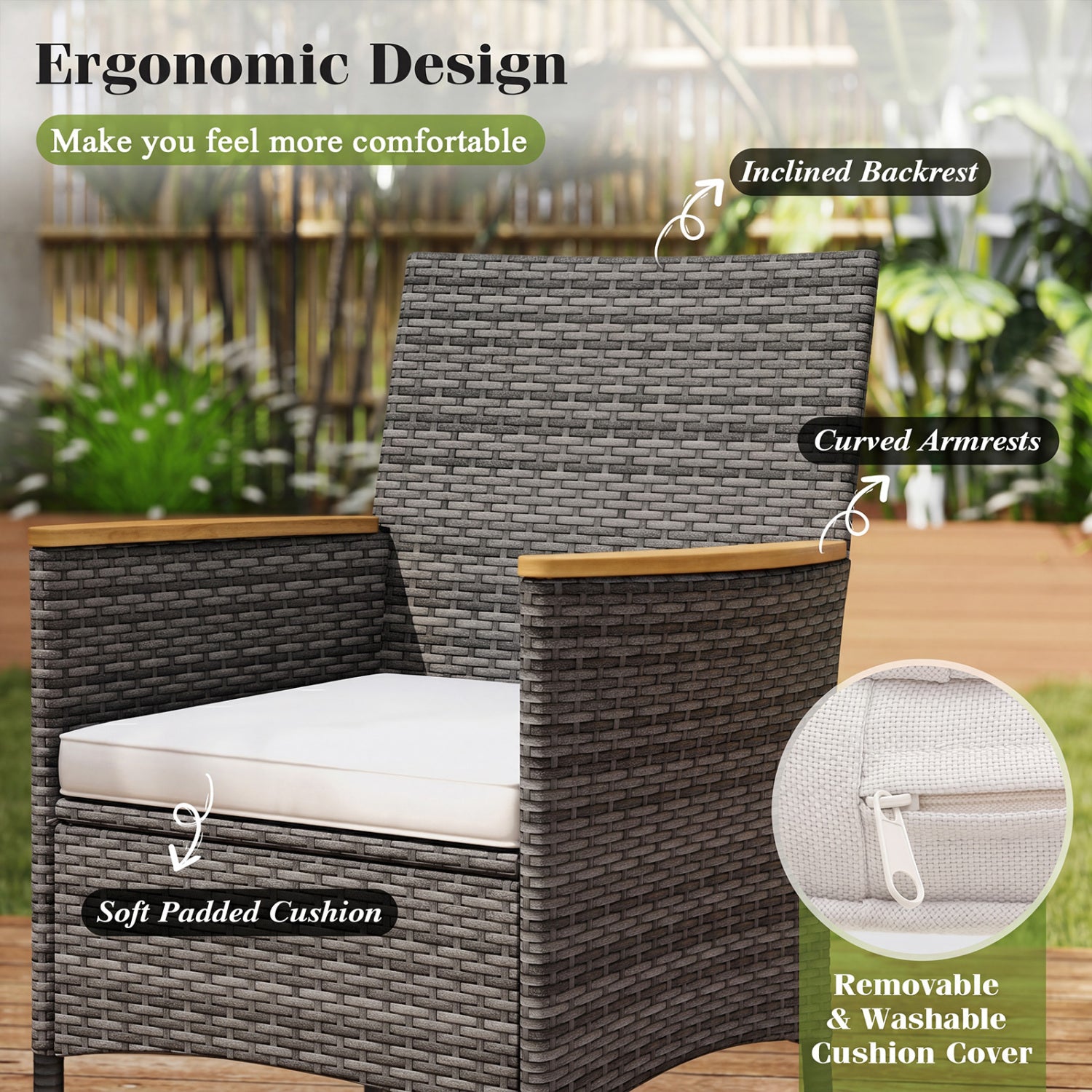 9-Piece Rattan Patio Dining Set, Acacia Wood Table, Cushioned Chairs, Gray Patio Dining Sets at Gallery Canada