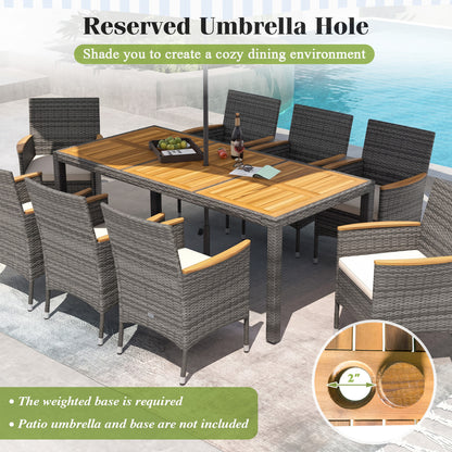9-Piece Rattan Patio Dining Set, Acacia Wood Table, Cushioned Chairs, Gray Patio Dining Sets at Gallery Canada