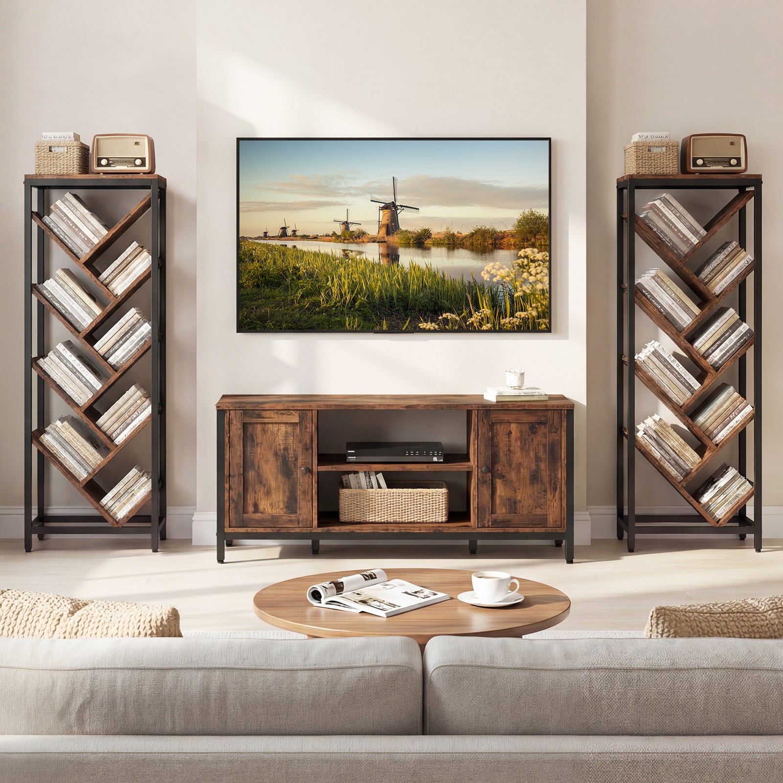 9-Tier Freestanding Bookcase, Rustic Brown Bookcases at Gallery Canada