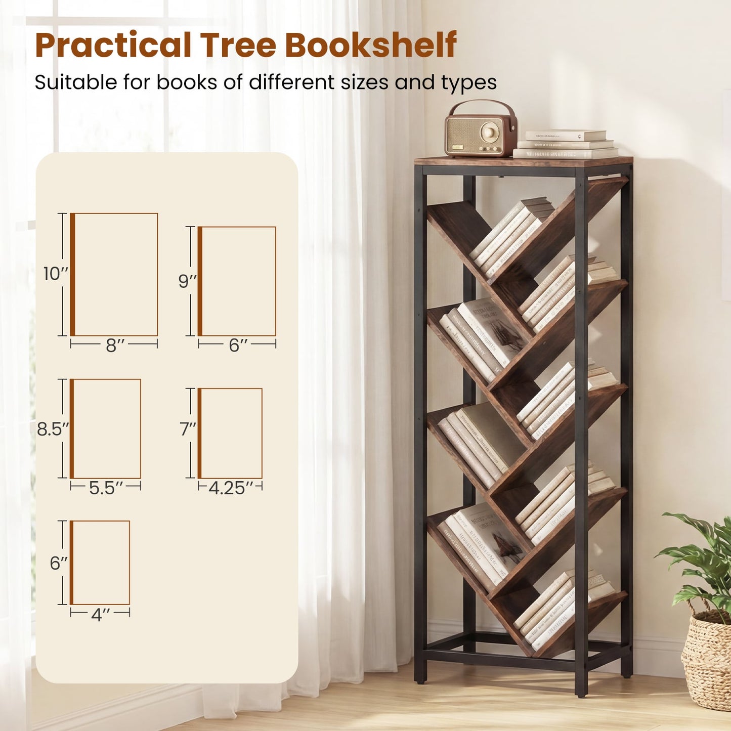 9-Tier Freestanding Bookcase, Rustic Brown Bookcases at Gallery Canada