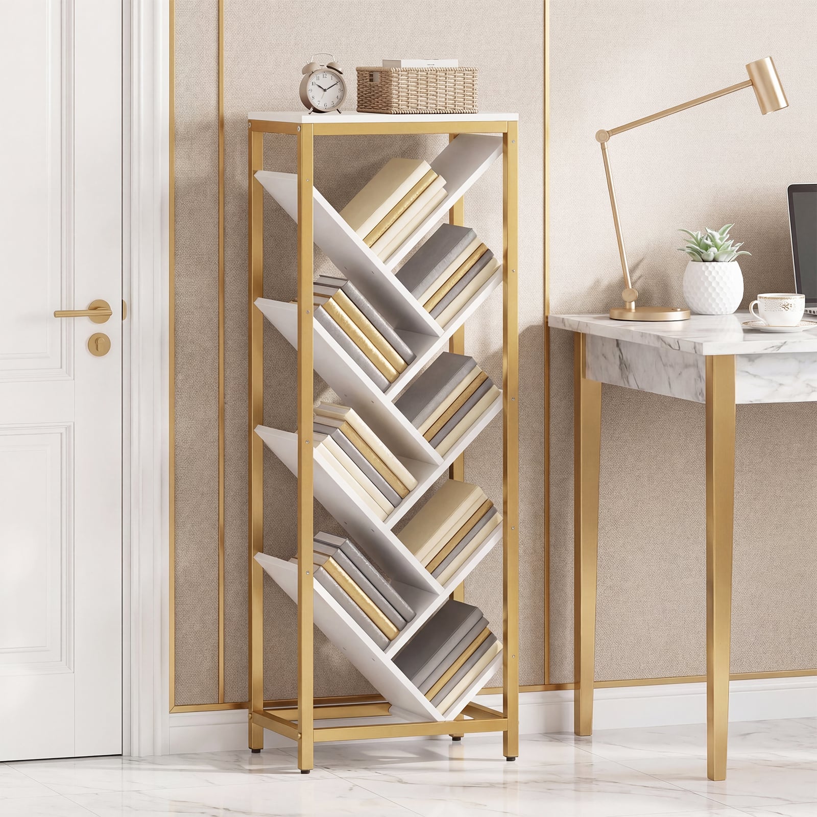 9-Tier Freestanding Bookcase, White Bookcases at Gallery Canada