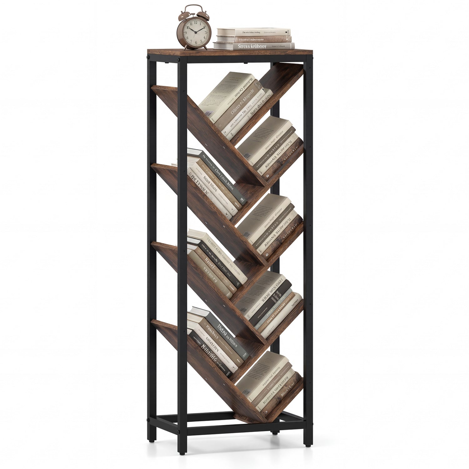 9-Tier Freestanding Bookcase, Rustic Brown Bookcases at Gallery Canada