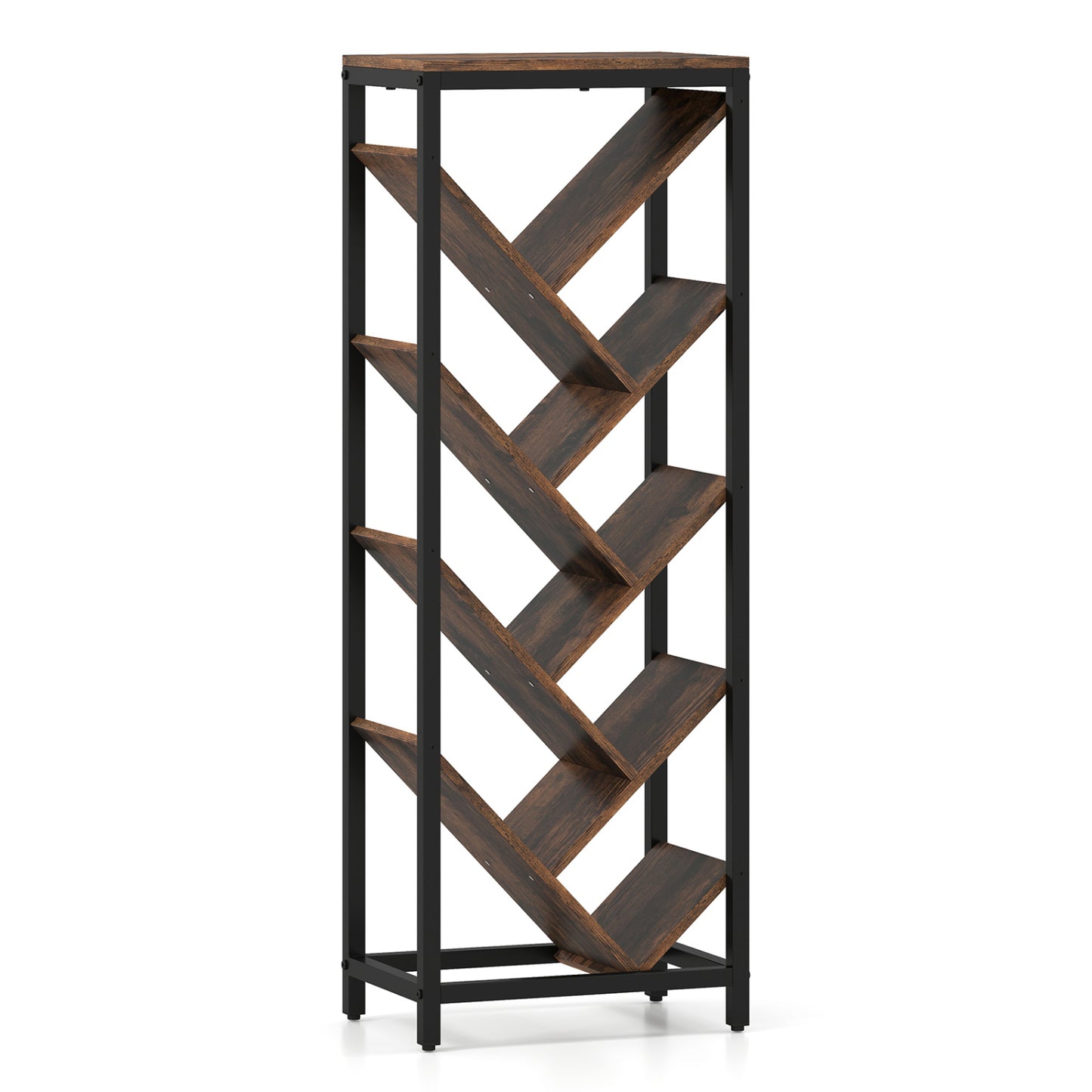 9-Tier Freestanding Bookcase, Rustic Brown Bookcases at Gallery Canada