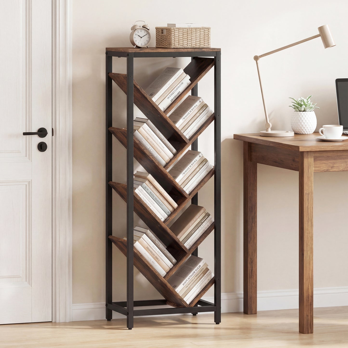 9-Tier Freestanding Bookcase, Rustic Brown Bookcases at Gallery Canada