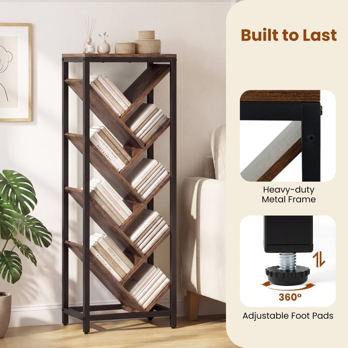 9-Tier Freestanding Bookcase, Rustic Brown Bookcases at Gallery Canada