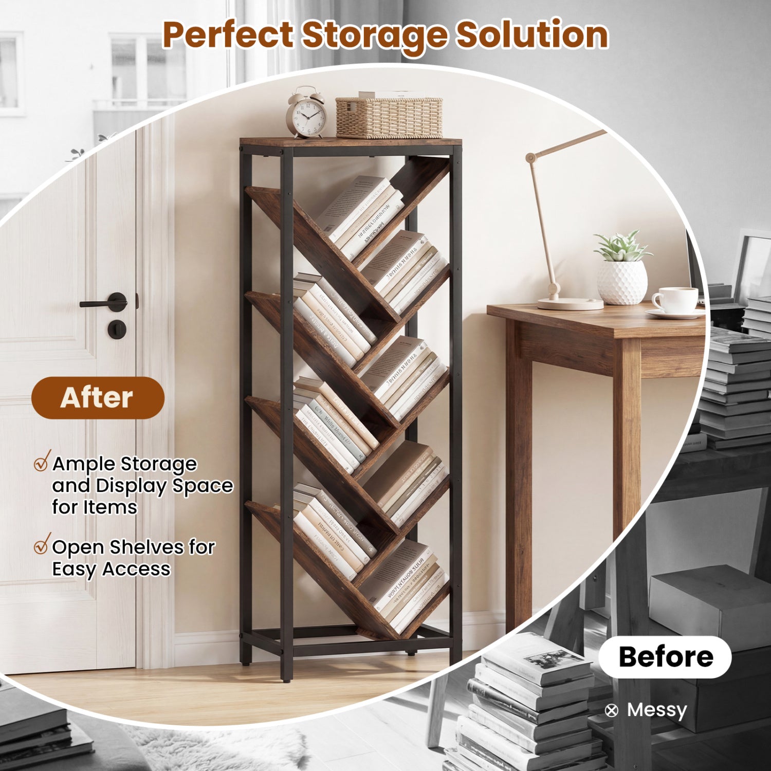 9-Tier Freestanding Bookcase, Rustic Brown Bookcases at Gallery Canada