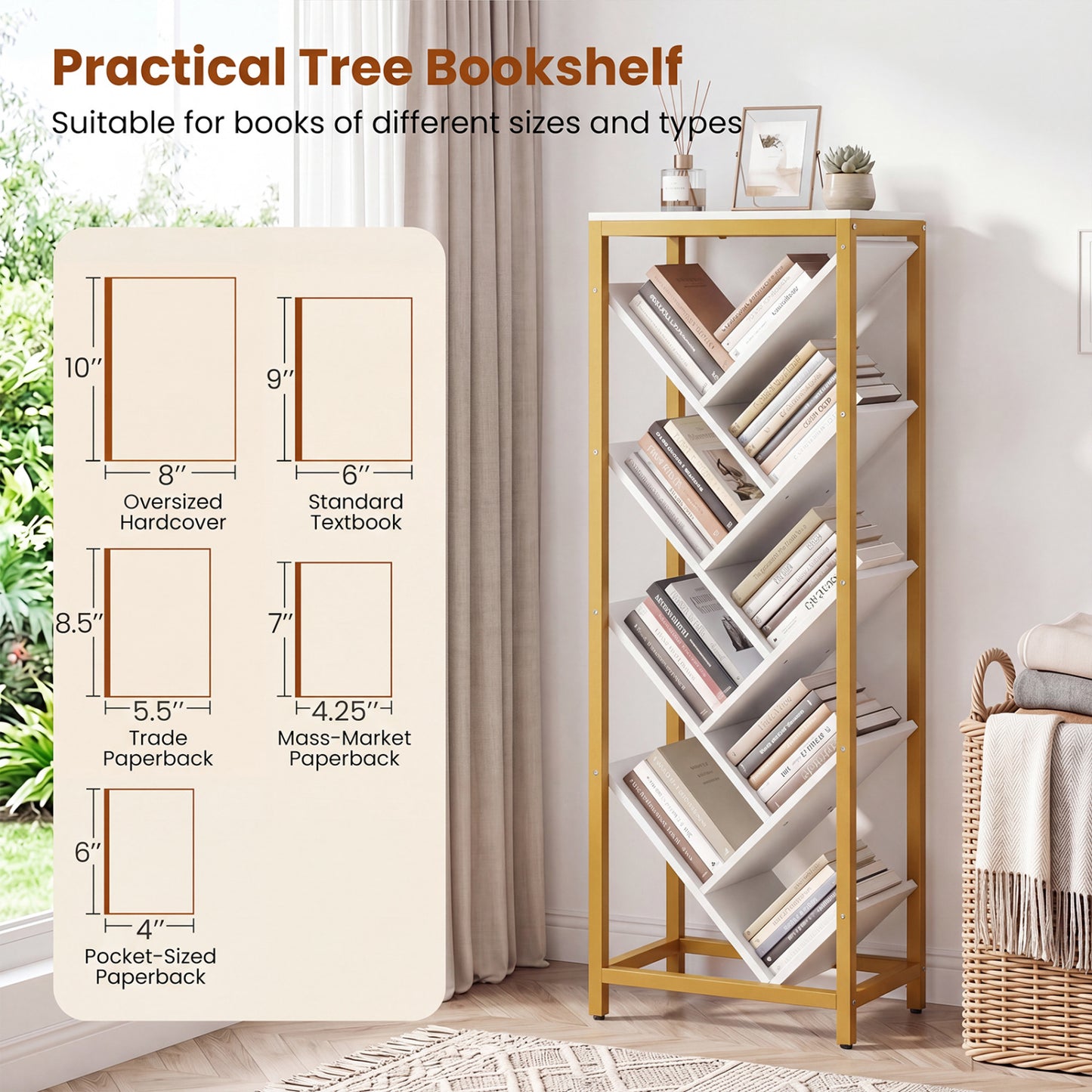 9-Tier Freestanding Bookcase, White Bookcases at Gallery Canada