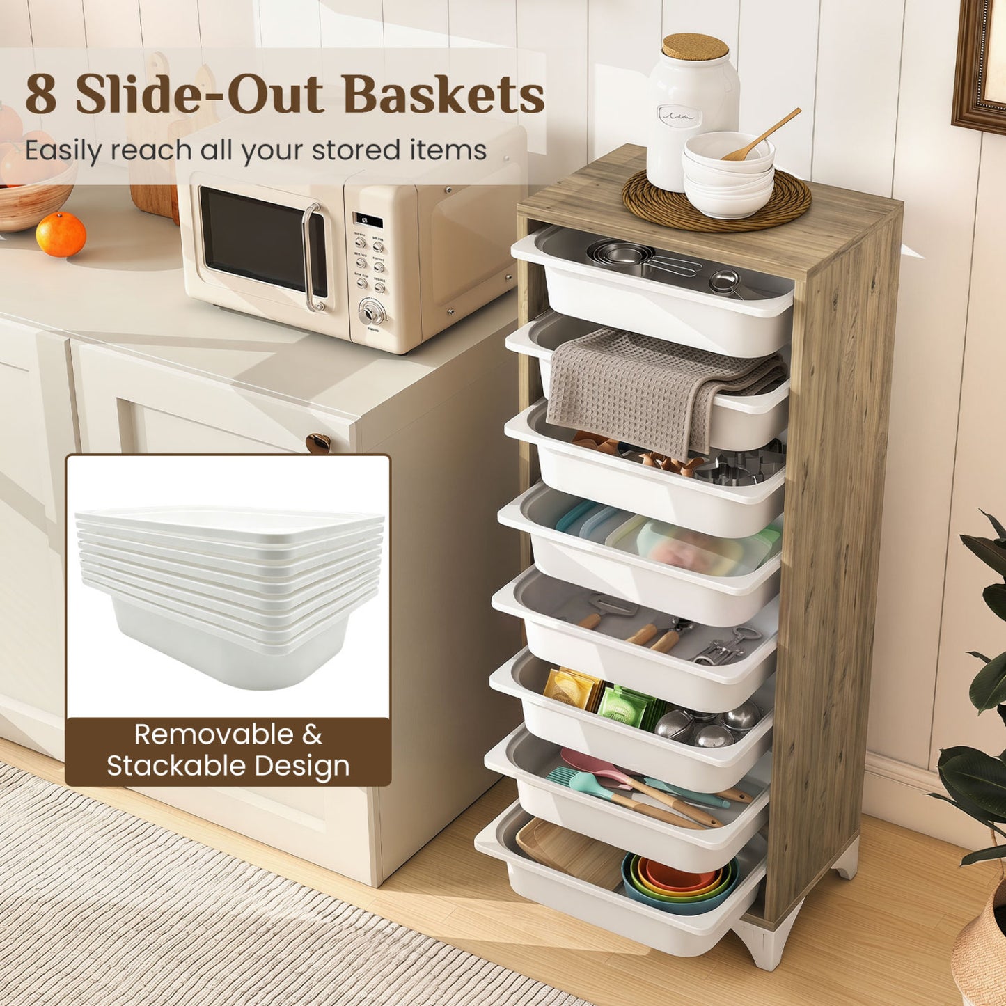 9-Tier Fruit and Vegetable Storage Rack Freestanding Wooden Pantry Organizer Cabinet Sideboards Cabinets & Buffets at Gallery Canada