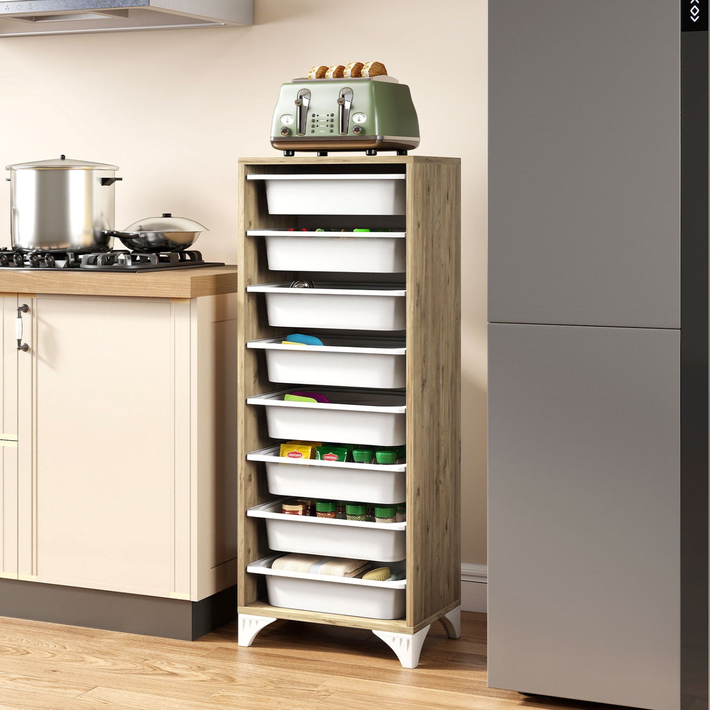 9-Tier Fruit and Vegetable Storage Rack Freestanding Wooden Pantry Organizer Cabinet Sideboards Cabinets & Buffets at Gallery Canada