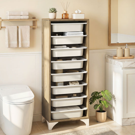 9-Tier Fruit and Vegetable Storage Rack Freestanding Wooden Pantry Organizer Cabinet Sideboards Cabinets & Buffets Oak and White at Gallery Canada