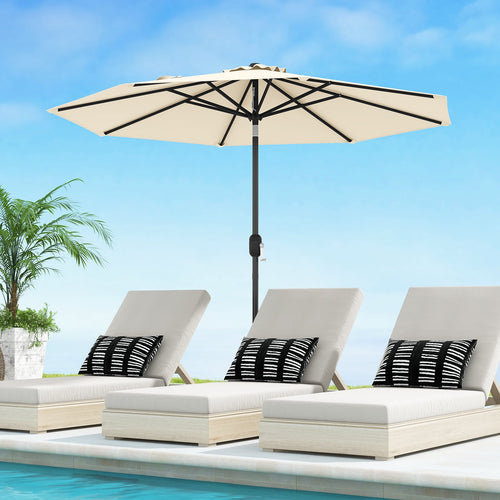 9 ft Outdoor Patio Table Umbrella, Push Button Tilt Crank, Beige