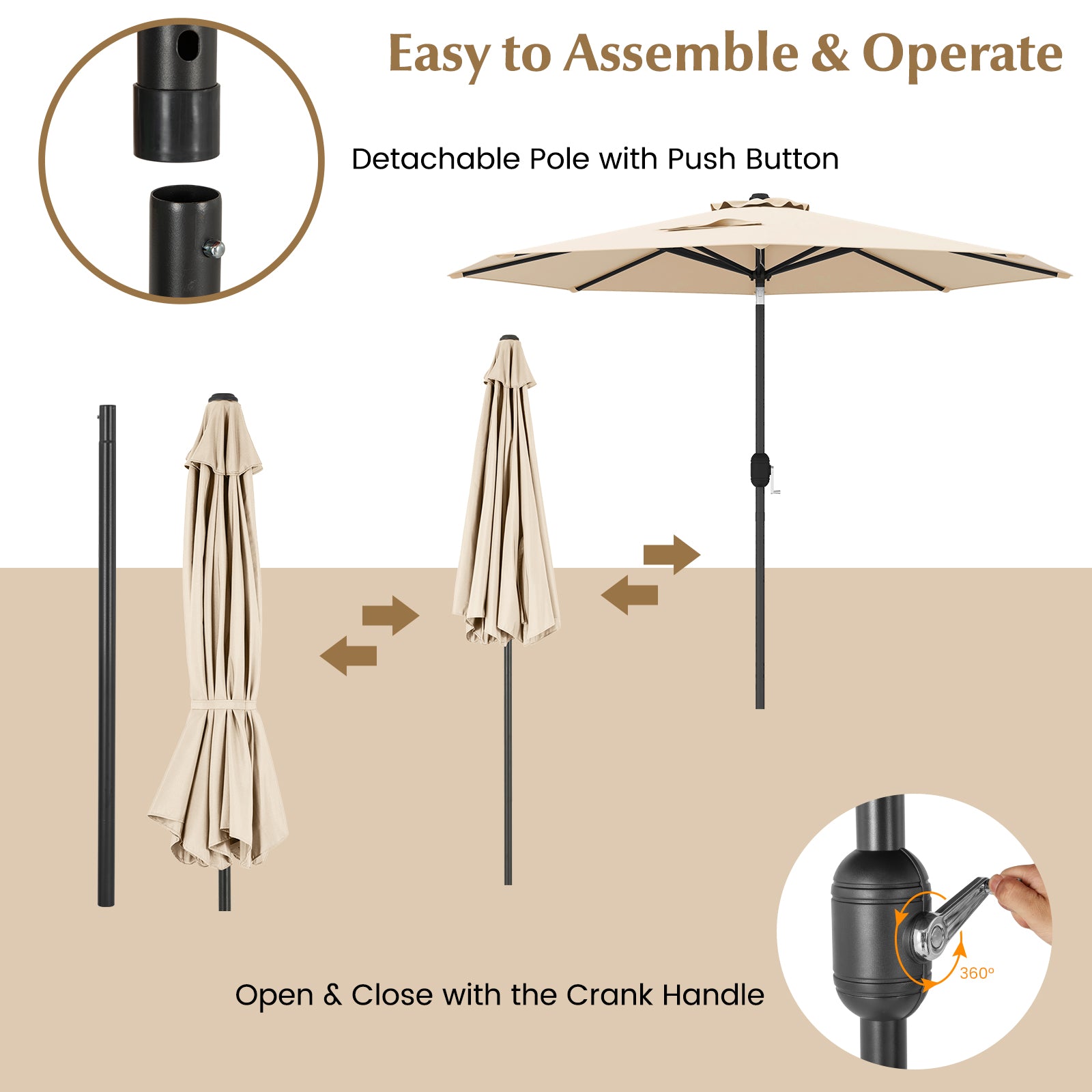 9 ft Outdoor Patio Table Umbrella, Push Button Tilt Crank, Beige Outdoor Umbrellas at Gallery Canada